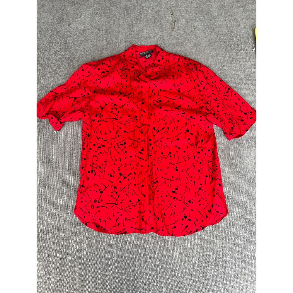 Nordstrom Point of View Shirt Top Womens 10 Red Black Abstract Print Collared